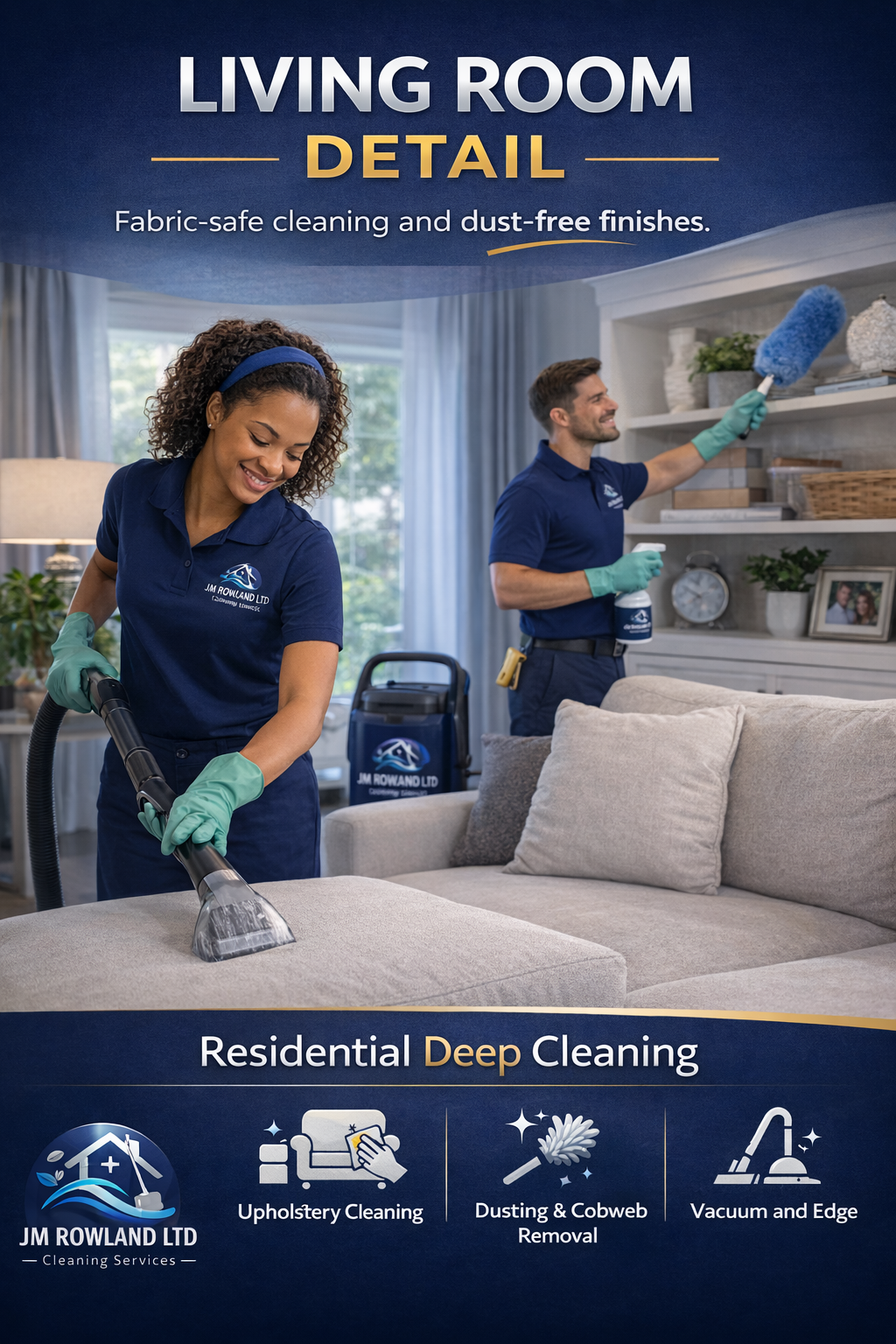 Professional cleaning work in a living room